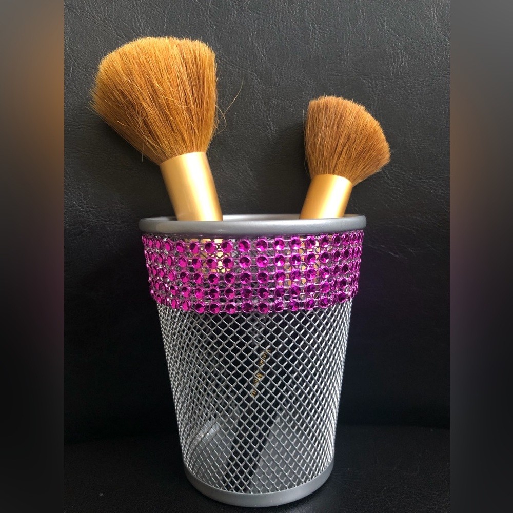 New! Custom silver and pink metal storage cup.